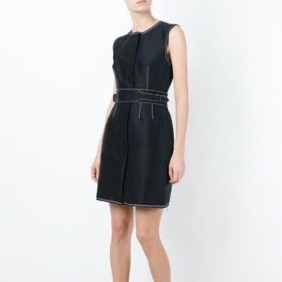 3.1 PHILLIP LIM Dark blue w/ white topstitching zip front belted - Picture 2 of 13